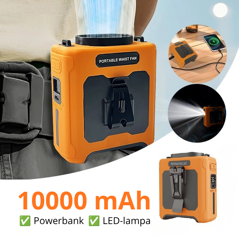 3-i-1 Midjefläkt med Powerbank
