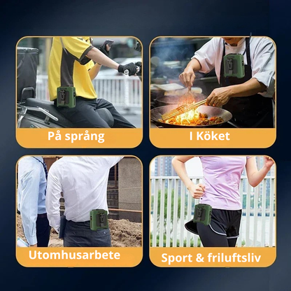 3-i-1 Midjefläkt med Powerbank